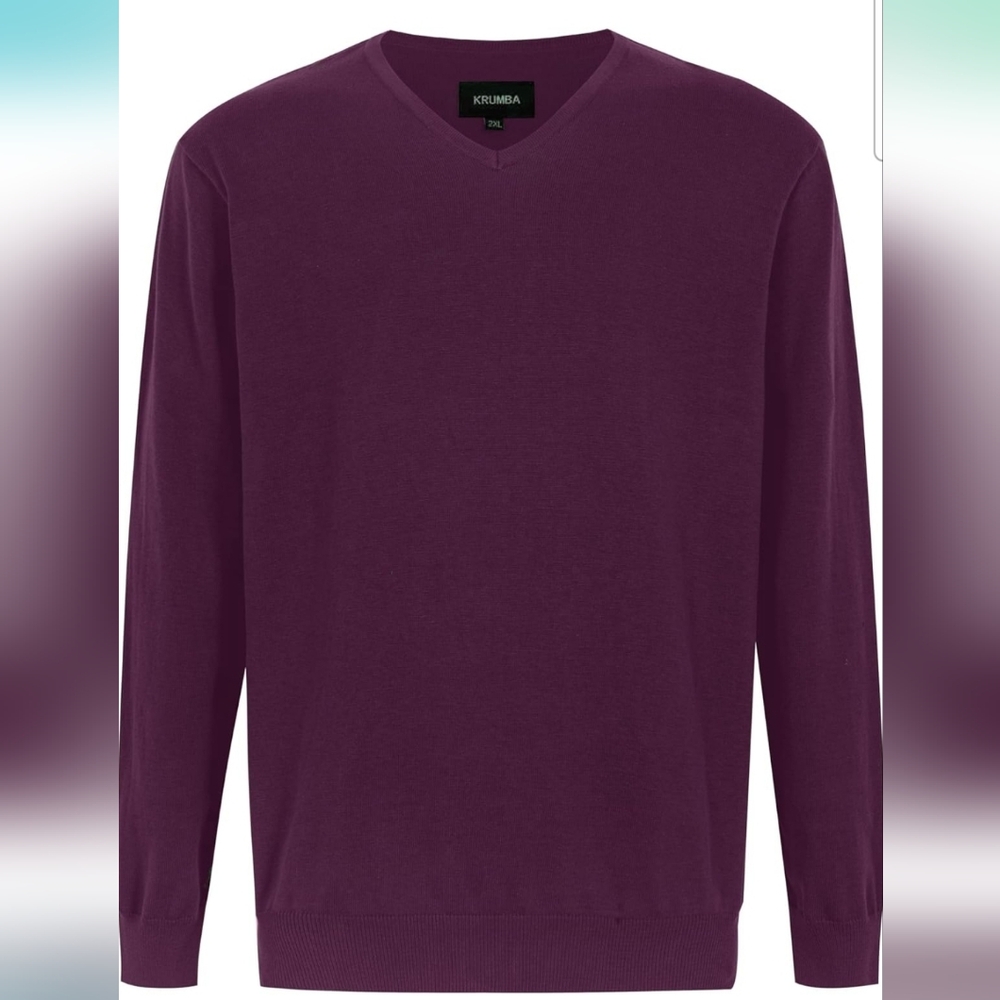 Krumba Men's 100% Cotton V-Neck Sweater Purple Plum Size: 6XL (US 4XL)